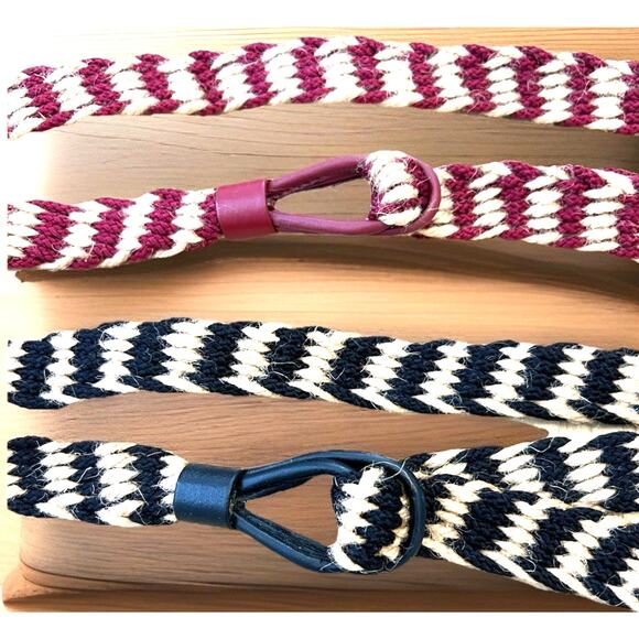 VTG Canvas Braided Hemp Belts 2 Jute Leather Burgundy Black Tan Vegan Organic - Picture 1 of 11